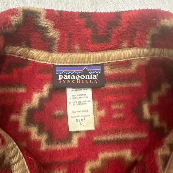 Vintage Patagonia Synchilla Pullover Mens S Red Aztec Snap Fleece Sweater Rare - Picture 3 of 4